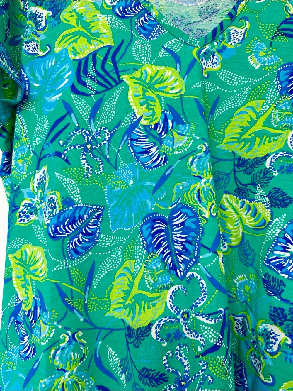 Lilly Pulitzer XXL Botanical Green IN A FLUTTER ETTA DRESS VNeck Short Sleeve - Picture 2 of 6